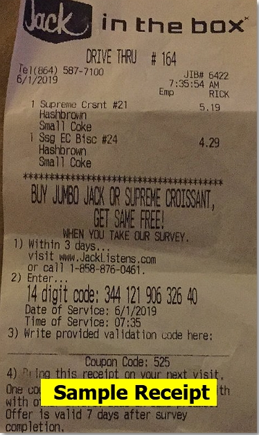 Jack in the box receipt