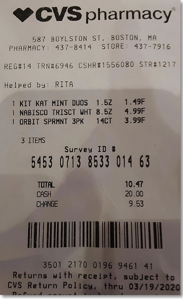 cvs pharmacy sample receipt