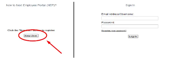 Click on the New User button on the portal homepage.